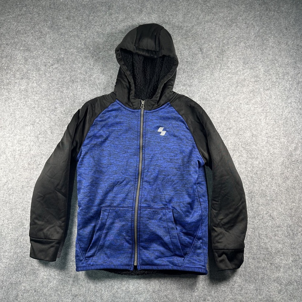 The Children's Place Place Sport Hoodie L 10/12 Blue Black Sherpa Lined Full Zip